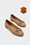 Genuine Leather Bow Round Toe Nude Women's Ballerinas