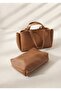 Faux Leather Women's Hand and Shoulder Bag with Makeup Bag - 4