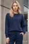 Sunniva Navy Blue Crew Neck Embroidered Loose Fit Women's Sweatshirt
