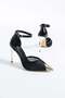 Women's Genuine Leather Heeled Shoes Black - 3