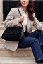 Women's Genuine Leather Hand and Shoulder Bag with Zippered Removable Inner Pocket Ornis Black Suede - 3
