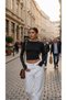 Black Blouse Darkalıp Slimfit Soft Touch Ribbed Fabric Crew Neck Finger Snap Basic Body