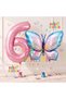 Pink Blue Butterfly and Pink Number Balloon 6 Years Old Balloon Set Butterfly Concept Birthday Foil Balloon Set