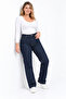 Women's Large Size Navy Blue High Waist 5 Pocket Lycra Jeans 65N38388 - 4