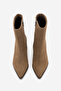 Women's Thick Heeled Pointed Toe Boots Simva Tobacco Brown Suede - 6