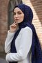 Crepe monogram patterned navy blue - indigo colored 75x195 wrinkle-resistant shawl - 5