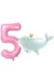 Cute Green Whale 5th Birthday Balloon Set, Sea and Ocean Creatures Theme Balloons and Pink Number Balloons - 6