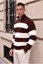 Pedro Oversize Striped Thessaloniki Knitted Half-Zip Sweater for Men - Brown - 3