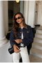 Women's Dark Jacket with Collar Detail and Pockets Denim Jacket - 4