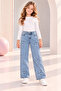 Girls' Heart-Embellished Blue Denim Pants (Jeans-Denim)-Festive - 2