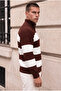 Pedro Oversize Striped Thessaloniki Knitted Half-Zip Sweater for Men - Brown - 5