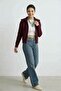Turn-Down Collar Zippered Claret Red Knitwear Women's Cardigan - 4