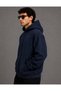 Men's Navy Blue Winter Hooded Zippered Sweatshirt Jacket with Fleece Inside - 2