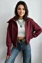 Turn-Down Collar Zippered Claret Red Knitwear Women's Cardigan