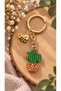 Miyuki Beads Handmade Orange Floral Cactus and Bee Keychain/Bag Ornament - 2