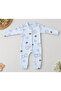 Baby Boy Blue Jumpsuit 100% Cotton Bear Printed Snap Fastener Without Booties Flexible Comfortable Daily Jumpsuit - 2