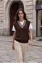 Oxford Relaxed Stripe Collar Braided V-Neck Women's Knitwear Sweater - Brown - 4