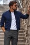Men's Fit Nubuck Bomber College Collar Navy Blue Jacket - 4