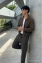 Men's Seasonal Zippered Polo Collar Brown Bomber Jacket - 4