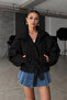 Zr Model Black Stand Collar Gabardine Fabric Oversize Women's Trench Coat Jacket - 5