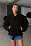 Zr Model Black Stand Collar Gabardine Fabric Oversize Women's Trench Coat Jacket - 3