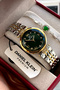 Mother's Day Gift Women's Gold Silver Cord Green Dial Original Steel Wristwatch with Bracelet Gift - 7