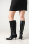 Black Wrinkled Patent Leather 5cm Thin Heeled Boots