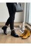 Women's Black Shiny Patent Leather Zippered Lace Up Short Heeled Pointed Toe Boots - 3