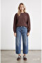Sunniva Coffee Crew Neck Embroidered Loose Fit Women's Sweatshirt - 2