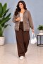 Cedy -Special Design Women's Stone and Embroidery Detailed Buttoned Hooded Sweat Cardigan C7150-Coffee - 6
