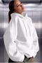 Women's White Plain Hooded Oversize 3 Thread Rastered Loose Fit Hoodie Sweatshirt