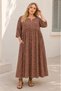 Women's Plus Size Brown Viscose Dress Summer Long Buttoned Pocketed Crisp Floral Pattern - 4