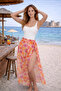 Women's Double Slit Patterned Orange Pareo Skirt - 4