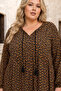 Women's Plus Size Black Viscose Dress Tassel Collar Summer Long Sleeve Floral Pattern - 5