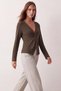 Women's Khaki V-Neck Blouse with Twist Detail Alc-X15416 - 2