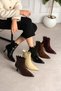 Carmen Women's Tan Crocodile Patent Leather Pointed Toe Zippered Warm Lined 7 cm Thin Heeled Boots Bootie - 3