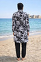 Women's Black and White Full-Covered Parachute Fabric Zippered Hijab Swimsuit - 2