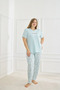 Women's Patterned Blue Short Sleeve Flexible Soft Textured Milan Fabric Summer Plus Size Pajama Set - 3