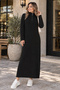 Corded Fabric Knitwear Dress K3005 Black - 3