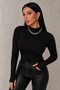 Women's Black Finger Detailed Bodysuit - 3