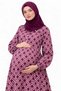 Women's Button-Front Embroidered Pocketed Burgundy Maternity Hijab Dress - 2