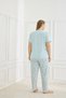 Women's Patterned Blue Short Sleeve Flexible Soft Textured Milan Fabric Summer Plus Size Pajama Set - 2
