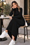 Corded Fabric Knitwear Dress K3005 Black - 4