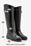 Women's Buckle Riding Boots with Bellows and No Zipper, Velote Black - 8