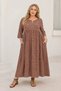 Women's Plus Size Brown Viscose Dress Summer Long Buttoned Pocketed Crisp Floral Pattern