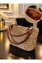Women's Beige Knitted Shoulder Bag with Brown Strap, Daily Stylish Design - 2