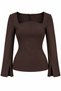 Oval Collar Brown Blouse