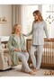 New Season Green Shawl Collar Winter Plush Long Sleeve Design Buttoned Breastfeeding Compatible Maternity Pajama Set - 2