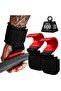 2-Piece Weight Lifting Hook with Wrist Support Power Training Fitness Strap Red