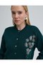 Women's Bohemian Green Knitwear Gold Cardigan with Floral Pattern and Heart Buttons - 2